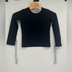 Vineyard Vines Sweater Top Navy Blue Seersucker Ribbon Wrist Ties Womens Sz S